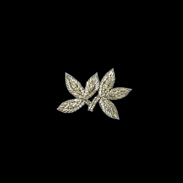 Vintage Silver-lined Bugle and Seed Beaded Foliage Applique - 2.25" x 3.25"