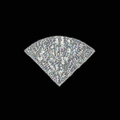 Vintage Crystal Iris Sequins and Bugle Beaded Fan Applique - 3.625" x 5"