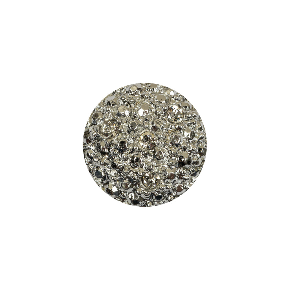 Vintage Shiny Silver Hammered Metal Shank Back Button with Rhinestone Trio - 28L/18mm