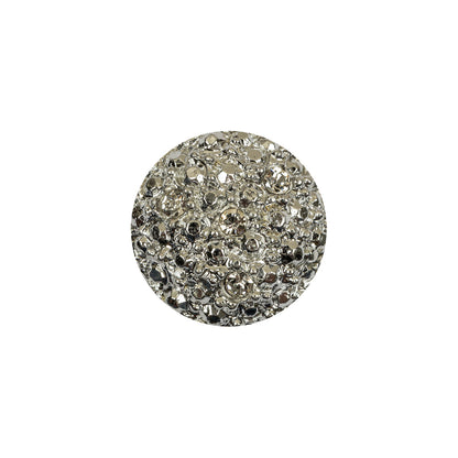 Vintage Shiny Silver Hammered Metal Shank Back Button with Rhinestone Trio - 28L/18mm