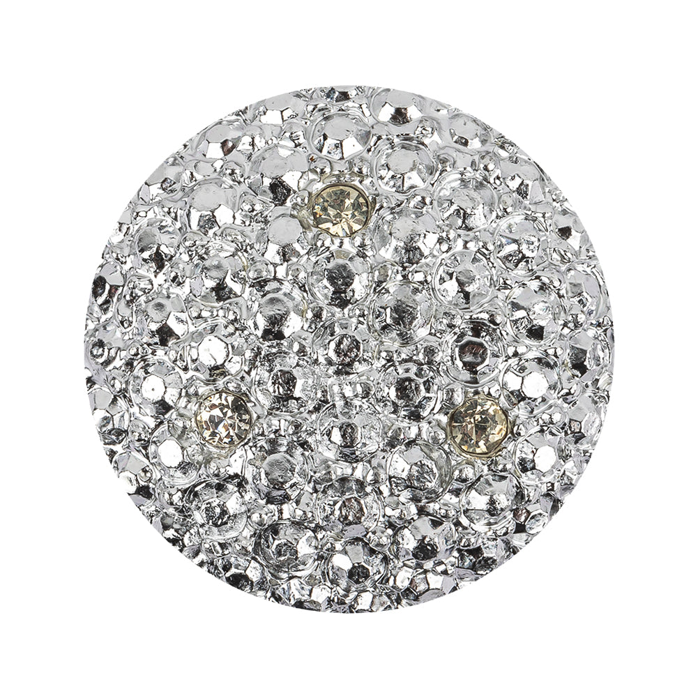 Vintage Swarovski Shiny Silver Hammered Metal Shank Back Button with Rhinestone Trio - 48L/30.5mm