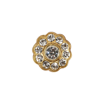 Vintage Swarovski Crystal and Gold Floral Shank Back Rhinestone Button - 25L/16mm