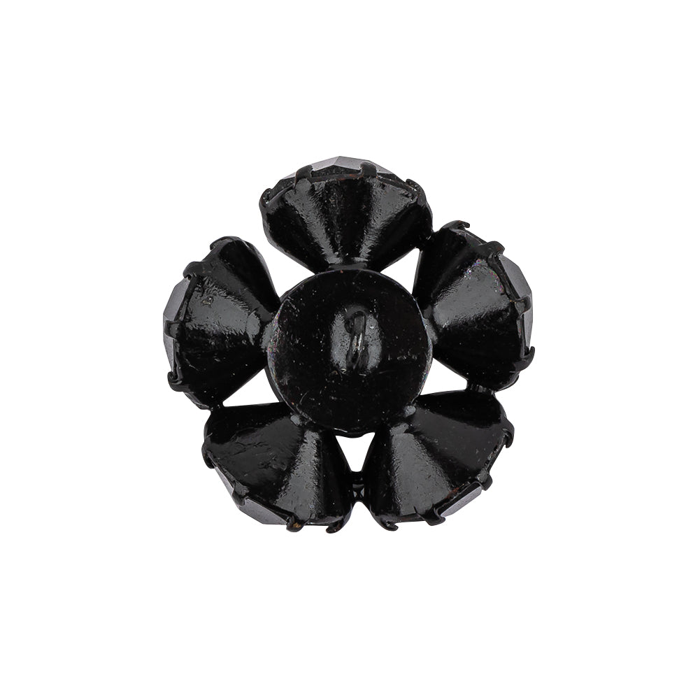 Vintage Swarovski Jet Rhinestones and Jet Plated Metal Floral Shank Back Button - 38L/24mm Detail