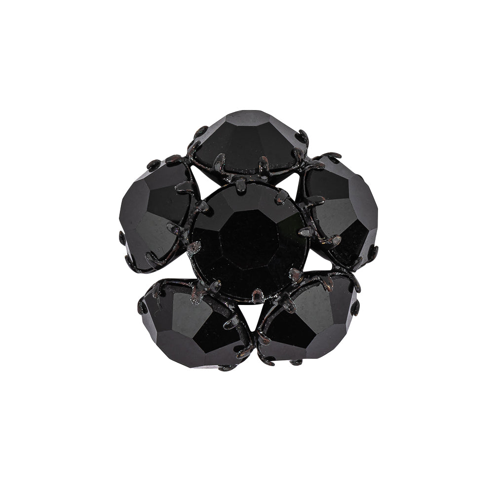 Vintage Swarovski Jet Rhinestones and Jet Plated Metal Floral Shank Back Button - 38L/24mm