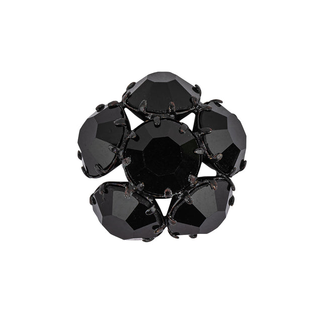 Vintage Swarovski Jet Rhinestones and Jet Plated Metal Floral Shank Back Button - 38L/24mm