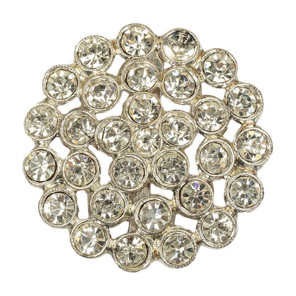 Vintage Crystal Rhinestones Silver Metal Open Framework Sew on Button - 58L/37mm