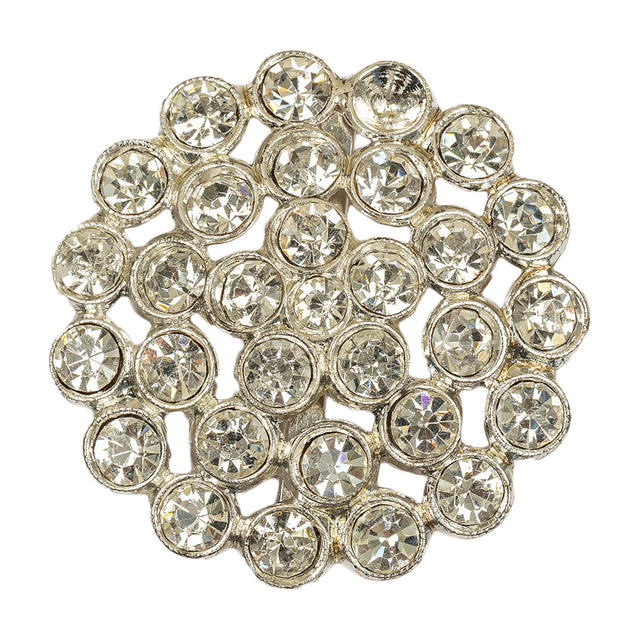 Vintage Crystal Rhinestones Silver Metal Open Framework Sew on Button - 58L/37mm