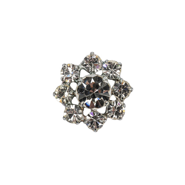 Vintage Swarovski Crystal Rhinestones and Silver Metal Floral Shank Back Button - 30L/19mm