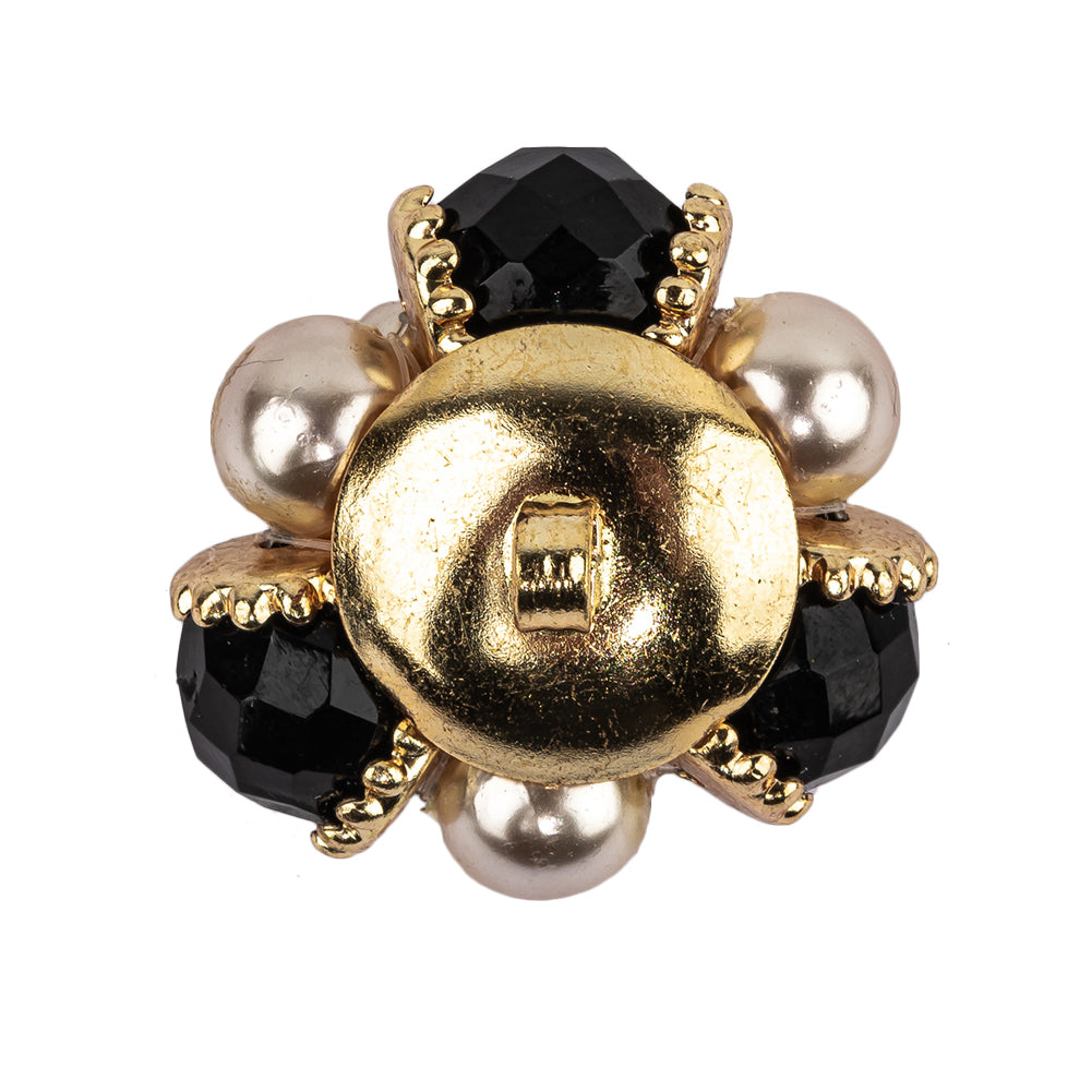 Vintage Swarovski Black, Pearl and Gold Floral Ornate Shank Back Button - 48L/30.5mm Detail