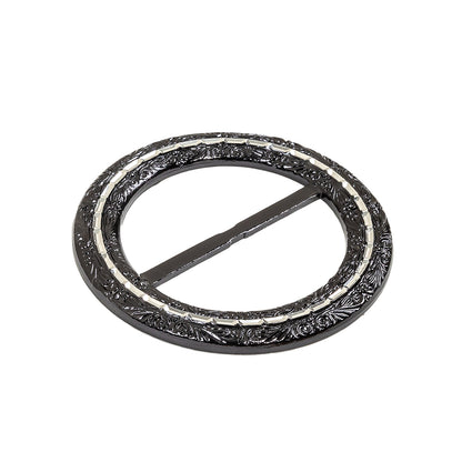 Vintage Black Classical Swirls Round Slider with Faceted Silver Band - 2.75" x 2.75" Detail