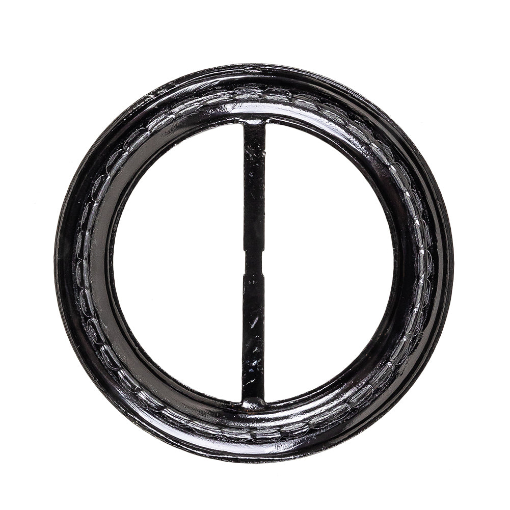 Vintage Black Classical Swirls Round Slider with Faceted Silver Band - 2.75" x 2.75" Full