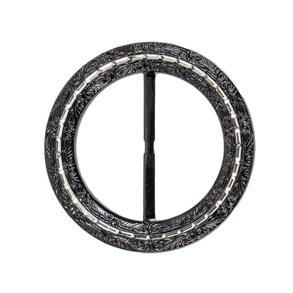 Vintage Black Classical Swirls Round Slider with Faceted Silver Band - 2.75" x 2.75"