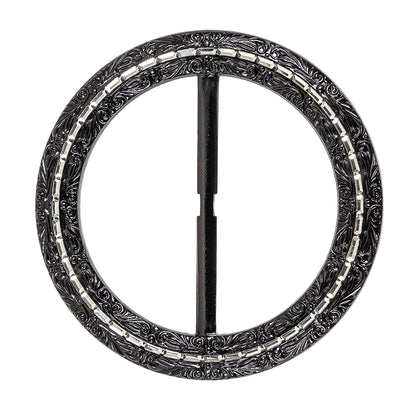 Vintage Black Classical Swirls Round Slider with Faceted Silver Band - 3.25" x 3.25"
