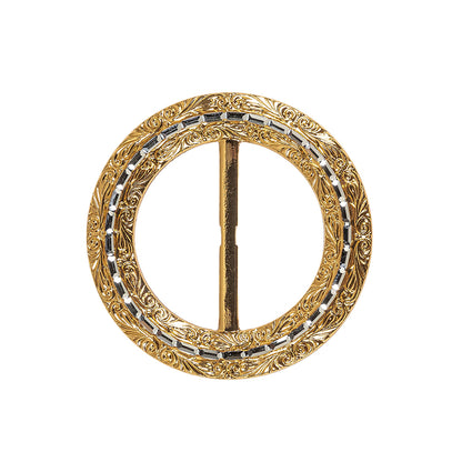 Vintage Gold Classical Swirls Round Slider with Faceted Silver Band - 2.375" x 2.375"