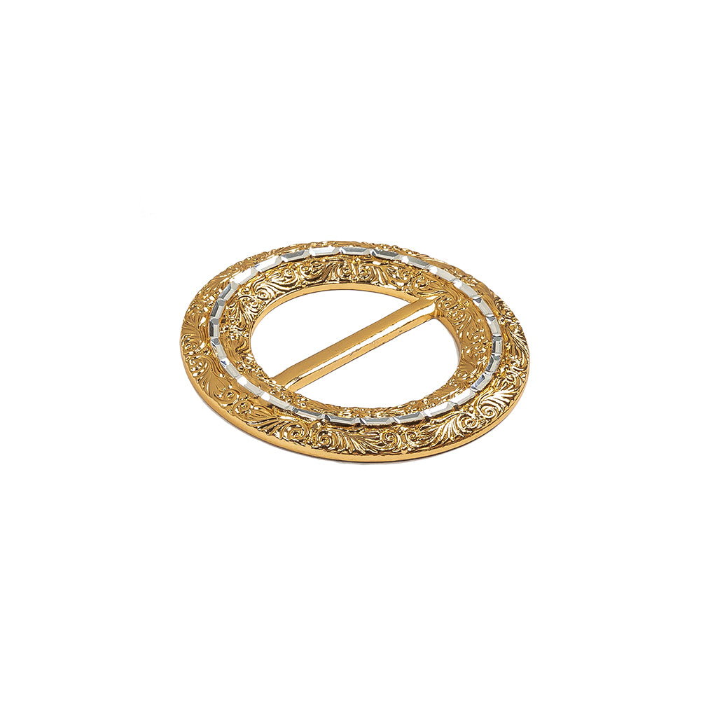 Vintage Gold Classical Swirls Round Slider with Faceted Silver Band - 2" x 2" Detail