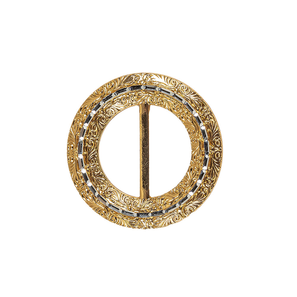 Vintage Gold Classical Swirls Round Slider with Faceted Silver Band - 2" x 2"