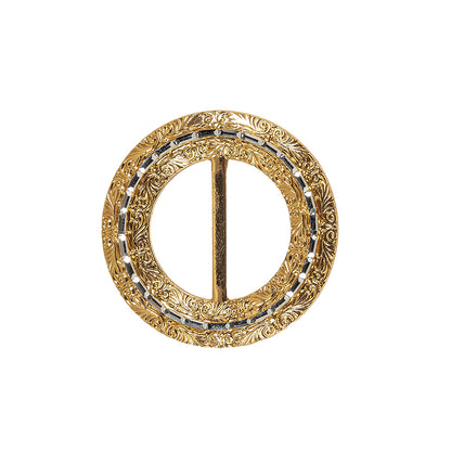 Vintage Gold Classical Swirls Round Slider with Faceted Silver Band - 2" x 2"