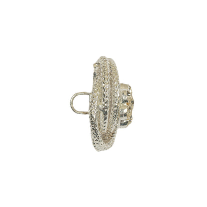 Vintage Crystal Rhinestone Floral Centered Open Framework Shank Back Button - 32L/20mm Folded