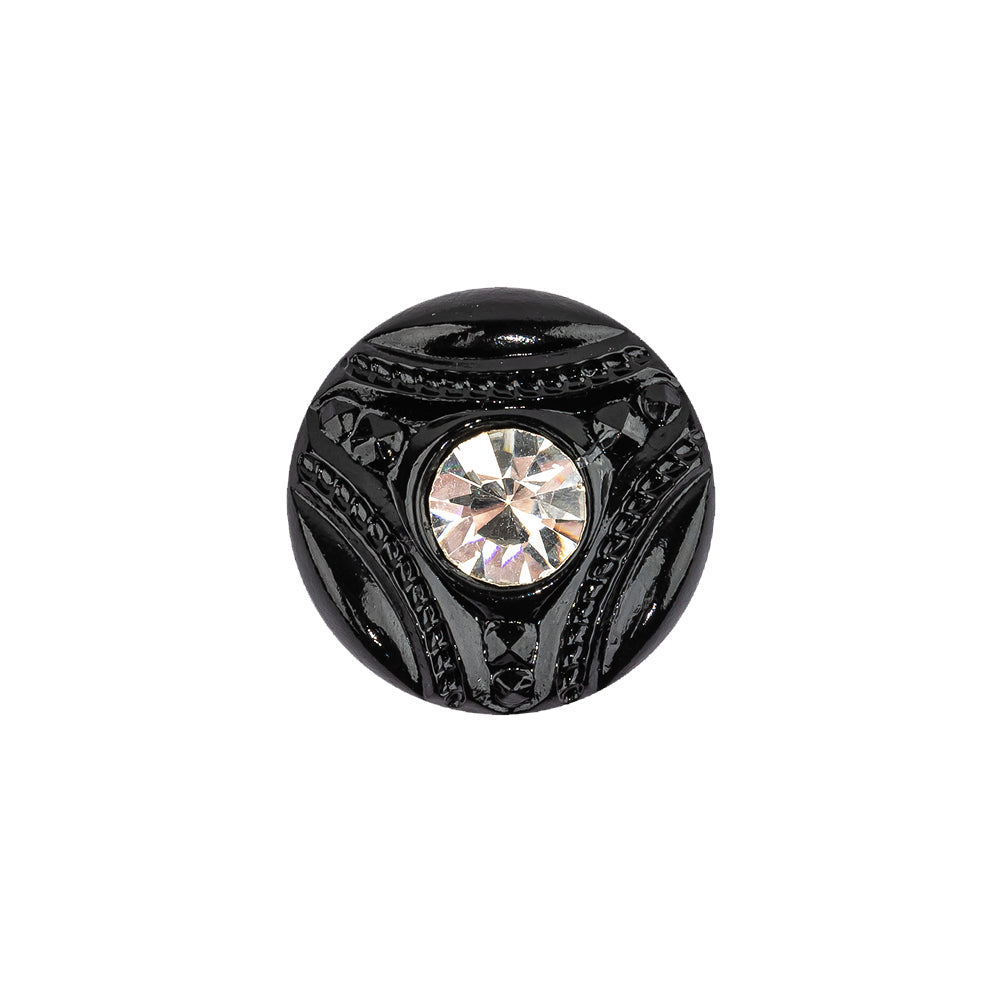 Vintage Crystal and Black Classical Shank Back Glass Button with Rhinestone Core - 28L/18mm