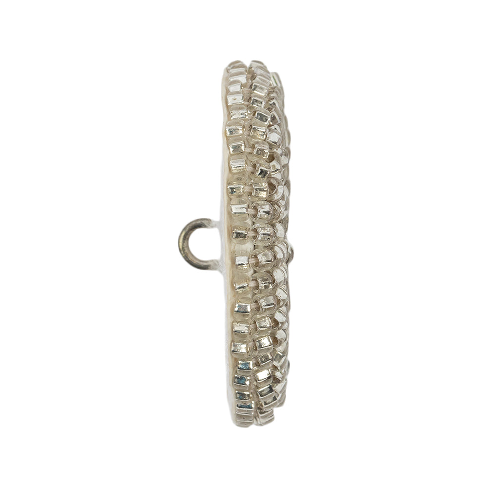 Vintage Silver Lined Beaded Shank Back Button - 50L/32mm Folded