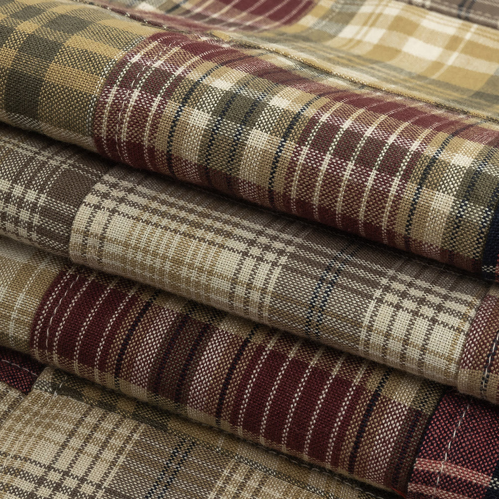 Patchwork Cotton Madras - Olive, Red and Blueberry Plaid Folded