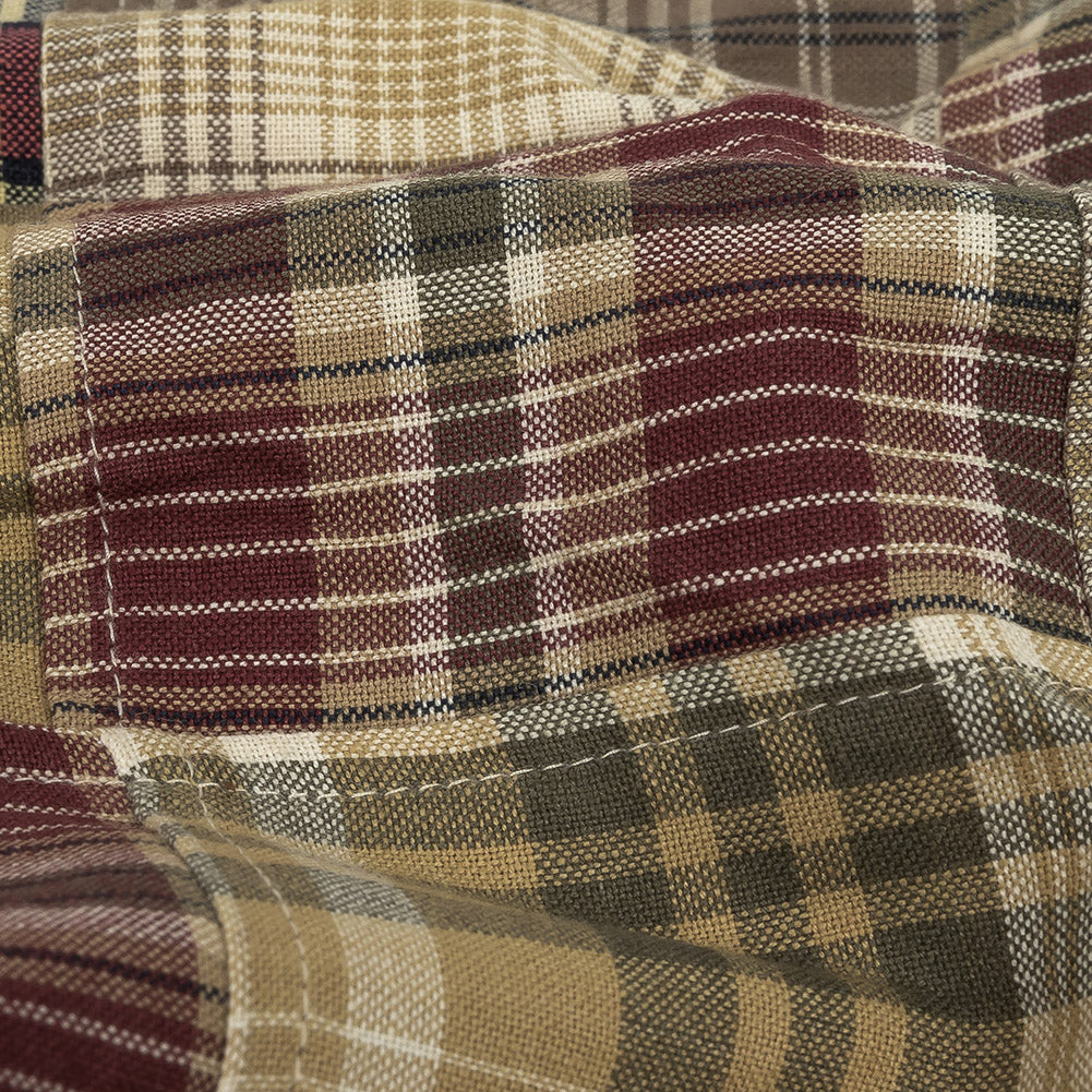 Patchwork Cotton Madras - Olive, Red and Blueberry Plaid Detail