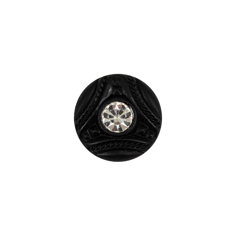 Vintage Matte Black Shank Back Glass Button with Rhinestone Core - 22L/14mm