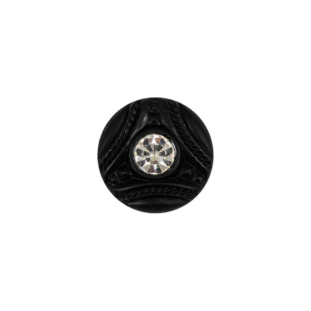 Vintage Matte Black Shank Back Glass Button with Rhinestone Core - 22L/14mm