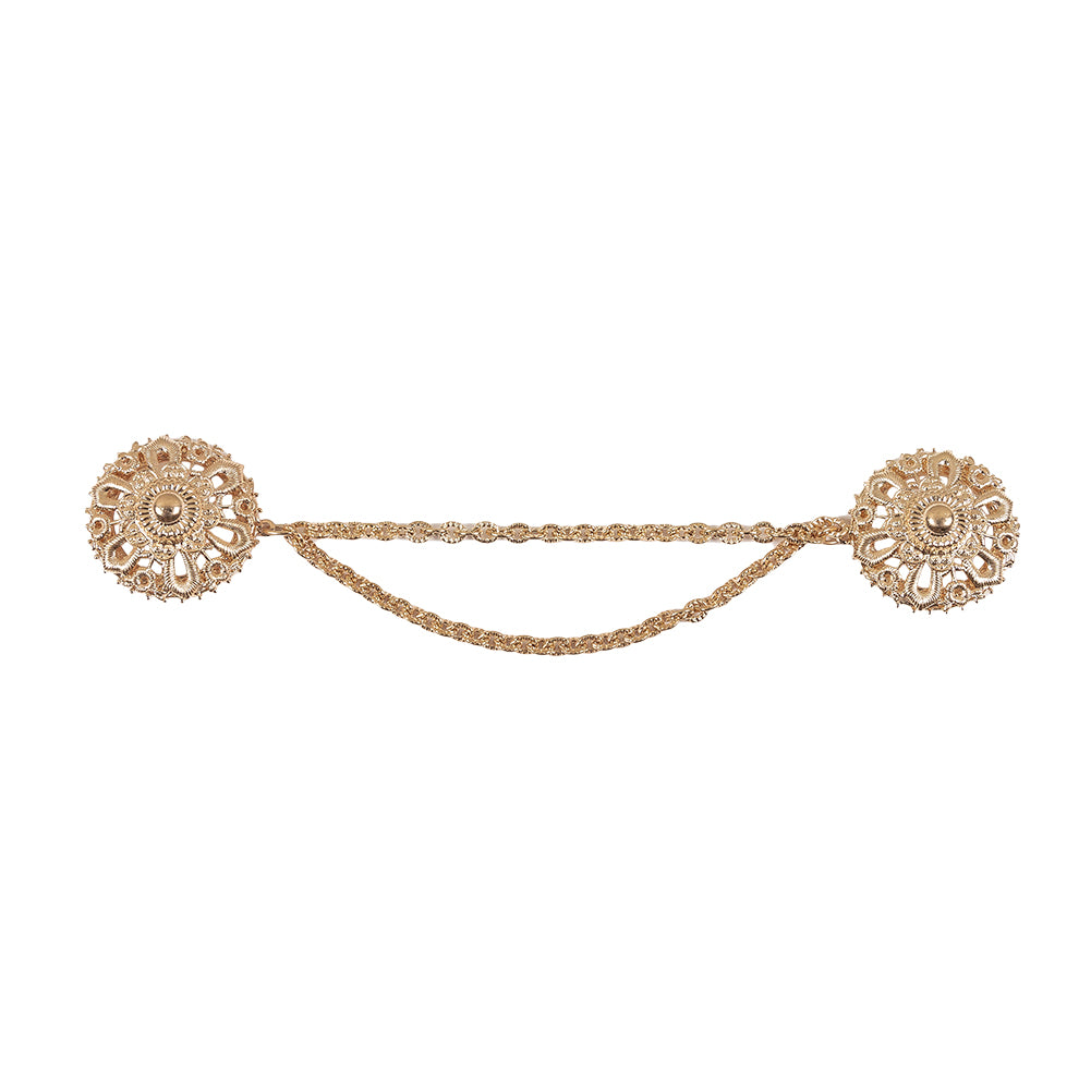 Vintage Gold Metal Dress Ornament with Two Joining Chains - 2.75" X 5.5"