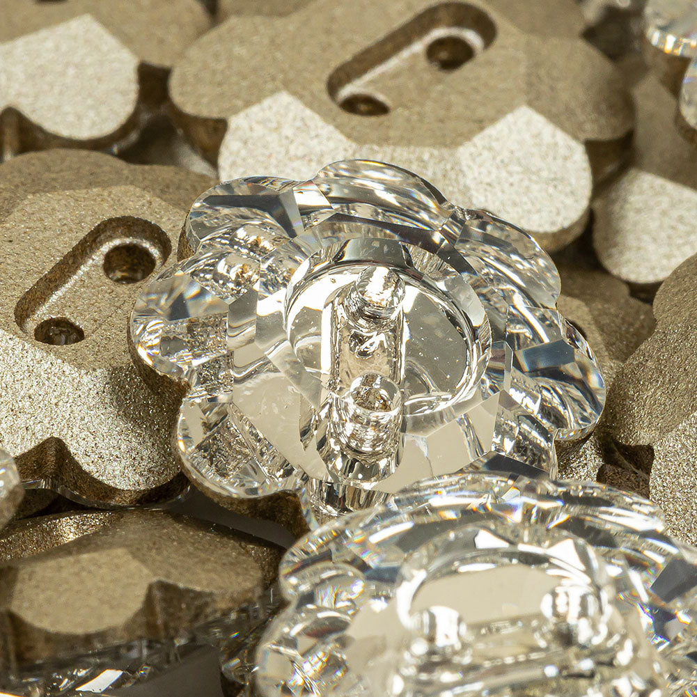 Vintage Crystal Foil Backed 14mm 2 Hole Flower Button Detail