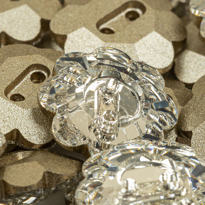 Vintage Crystal Foil Backed 14mm 2 Hole Flower Button Detail