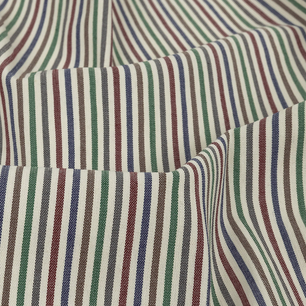Burnt Russet, Duck Green and Crown Blue Striped Stretch Cotton Woven Detail