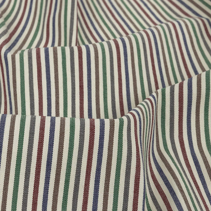 Burnt Russet, Duck Green and Crown Blue Striped Stretch Cotton Woven Detail