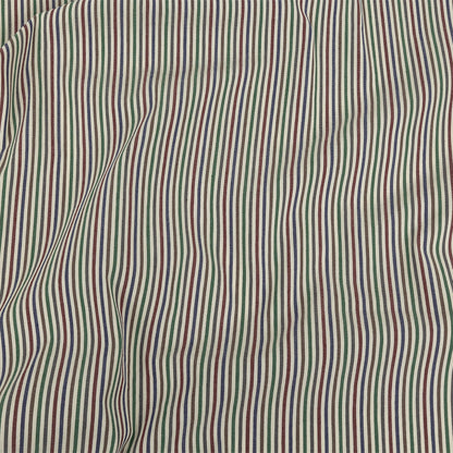 Burnt Russet, Duck Green and Crown Blue Striped Stretch Cotton Woven