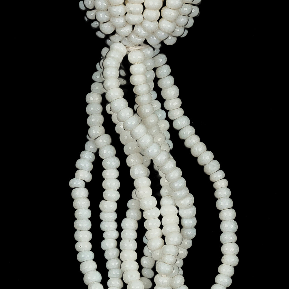 Vintage White Glass Beaded Tassel Ornament - 2.25" x 0.5625" Detail
