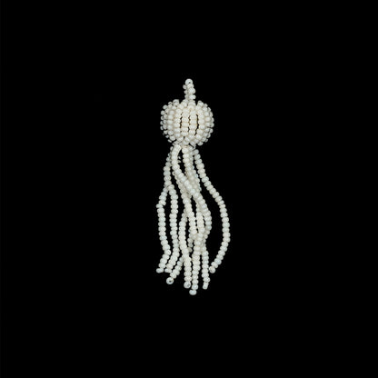 Vintage White Glass Beaded Tassel Ornament - 2.25" x 0.5625"