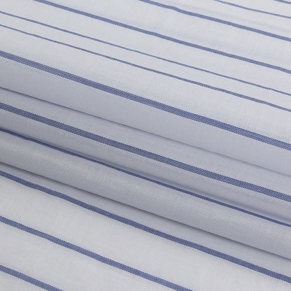 White and Delft Pencil Stripes Cotton Shirting Folded