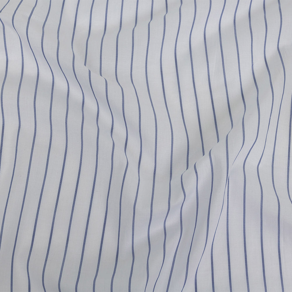 White and Delft Pencil Stripes Cotton Shirting
