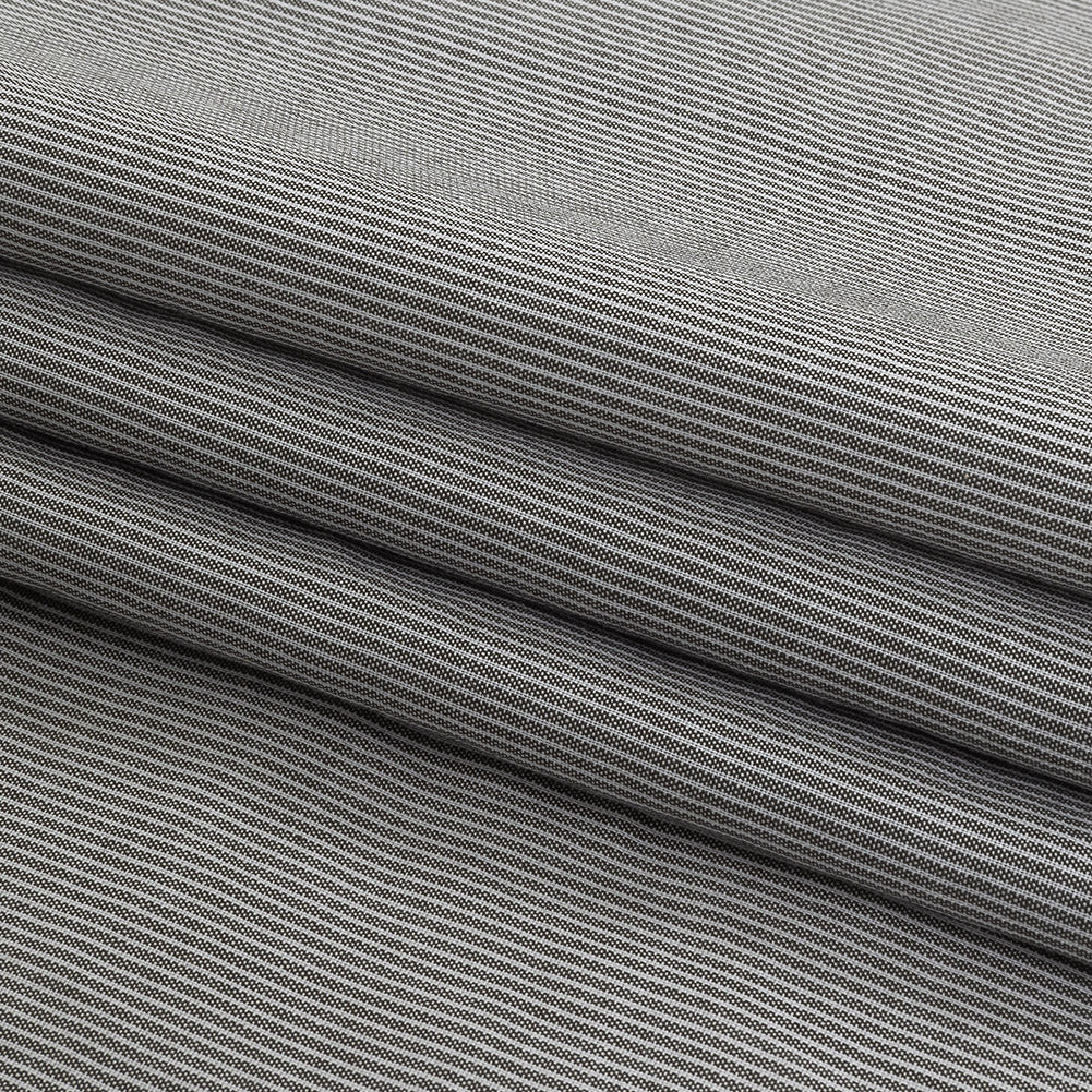 Gray and Tofu Hairline Stripe Stretch Cotton Shirting Folded