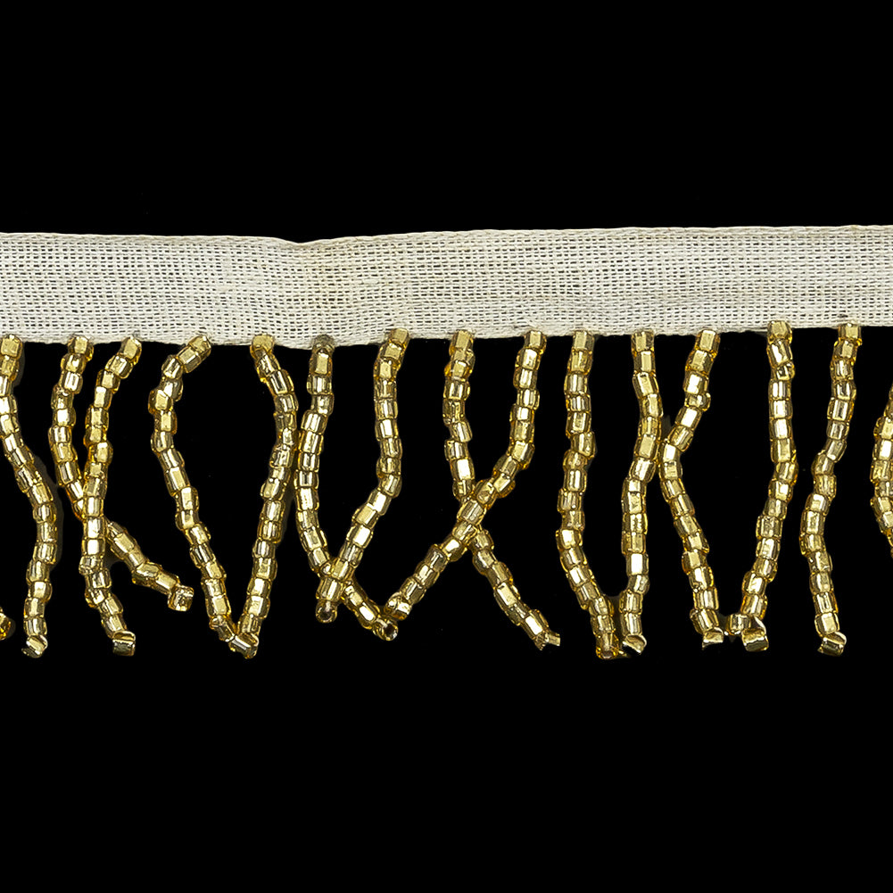 Vintage Gold and White Chop Beaded Chainette Fringe - 1" Detail