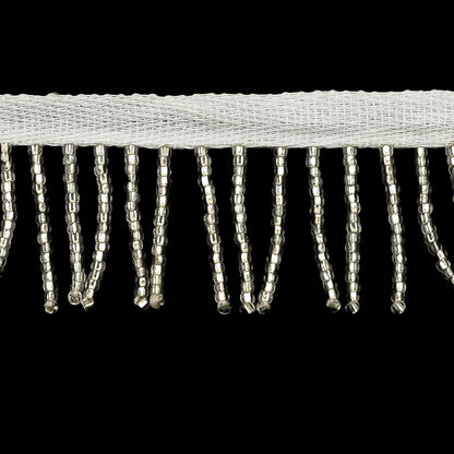 Vintage Silver and White Seed Beaded Chainette Fringe - 1" Detail