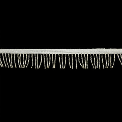 Vintage Silver and White Seed Beaded Chainette Fringe - 1"
