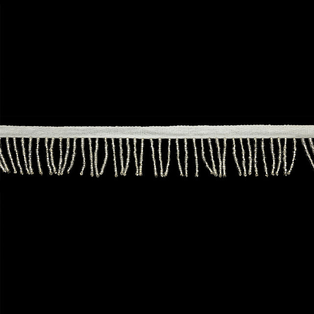 Vintage Silver and White Seed Beaded Chainette Fringe - 1"