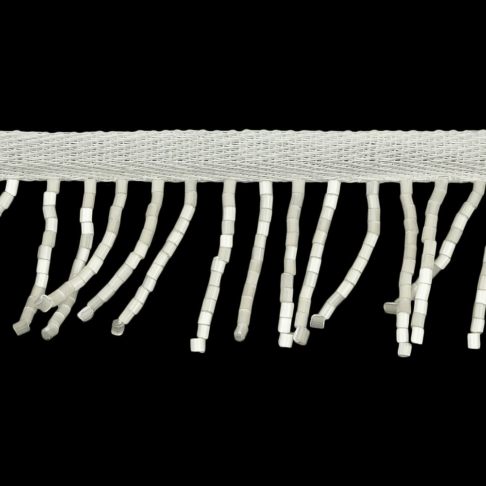 Vintage White Satin Chop Beaded Chainette Fringe - 1" Detail