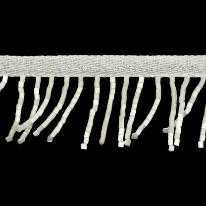 Vintage White Satin Chop Beaded Chainette Fringe - 1" Detail
