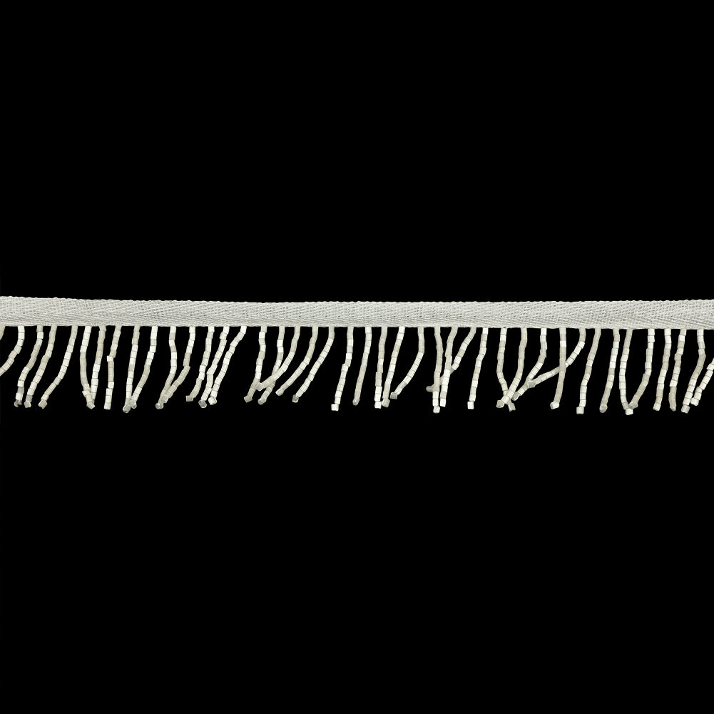 Vintage White Satin Chop Beaded Chainette Fringe - 1"