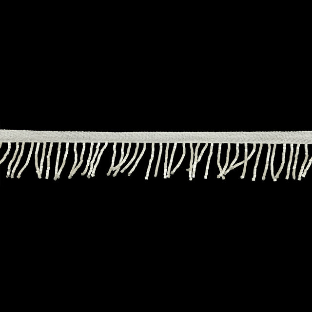 Vintage White Satin Chop Beaded Chainette Fringe - 1"