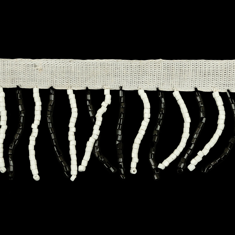 Vintage White and Black Chop Beaded Chainette Fringe - 1" Detail
