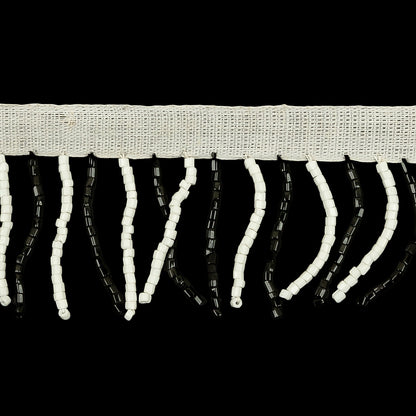 Vintage White and Black Chop Beaded Chainette Fringe - 1" Detail