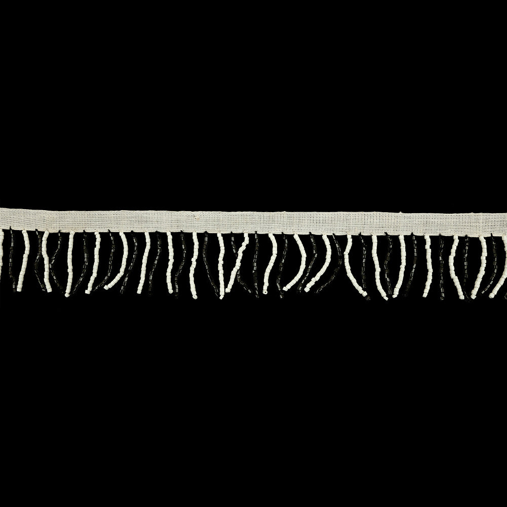 Vintage White and Black Chop Beaded Chainette Fringe - 1"